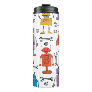 Termo Robots de garabatos. Patrón sin foco. Personalizad