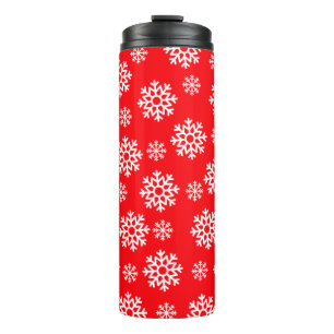 Termo Rojo con copos de nieve blancos
