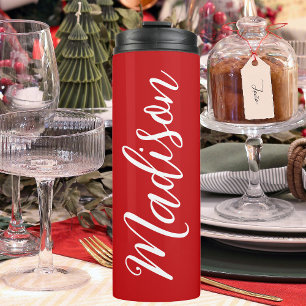 Termo Rojo festivo añada tu nombre Navidades elegantes