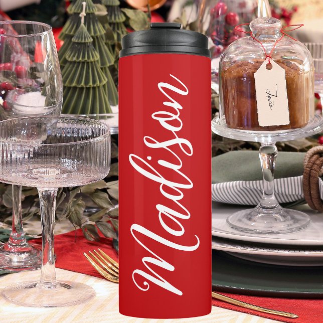 Termo Rojo festivo añada tu nombre Navidades elegantes (Subido por el creador)