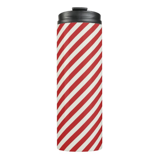Termo Rojo y crema beige blanco raya Navidad vacaciones  (Anverso)