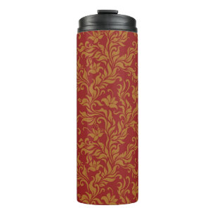 Termo Rojo y estampado de flores del oro