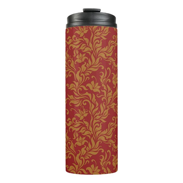 Termo Rojo y estampado de flores del oro (Anverso)