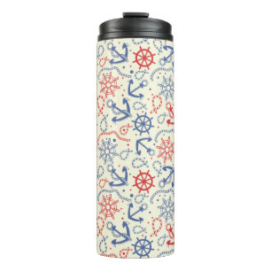 Termo Rojo y fondo azul marino con el ancla