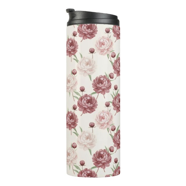 Termo Romantic Blush &amp; Burgundy Peony Floral Pattern (Rotado hacia la derecha)