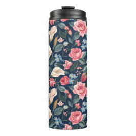 Termo Romantic Navy Blue Floral Garden Pattern