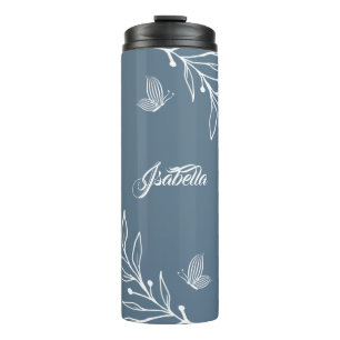 Termo Romántico elegante polvoriento azul floral