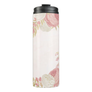 Termo Romántico rosa blanco y dorado floral 