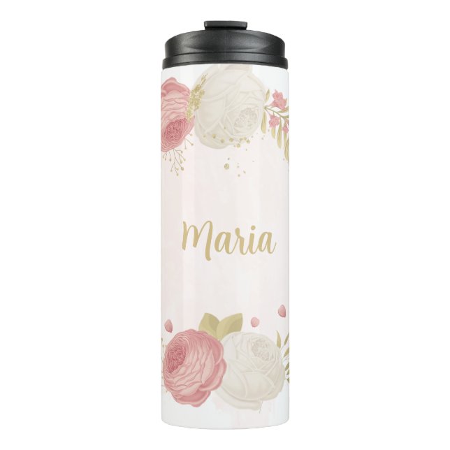 Termo Romántico rosa blanco y dorado floral  (Anverso)
