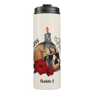Termo Romántico sin esperanza - Calavera gótica, rosa ro