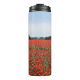 Termo Ropa roja en el tumbler del campo de la amapola