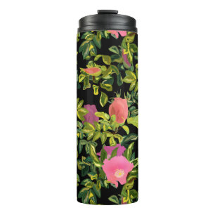 Termo Rosa acuarela flores rosadas retro floral botánico
