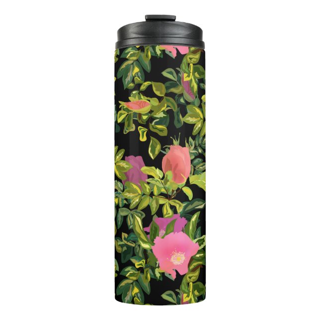 Termo Rosa acuarela flores rosadas retro floral botánico (Anverso)