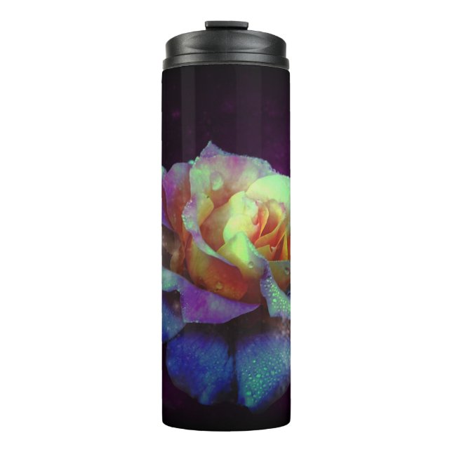 Termo Rosa besada azul y amarillo sobre el humo violento (Anverso)