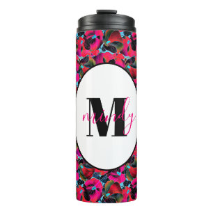 Termo Rosa brillante floral personalizado