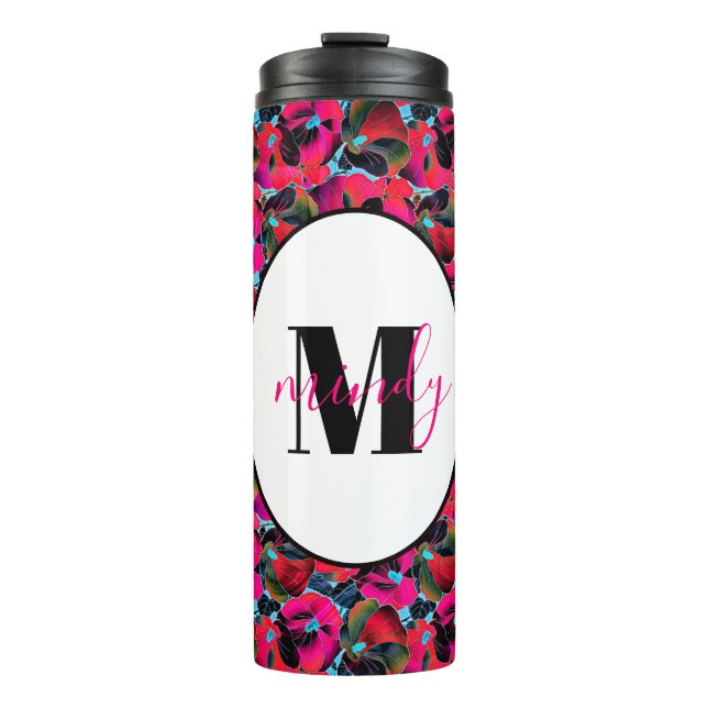 Termo Rosa brillante floral personalizado (Anverso)