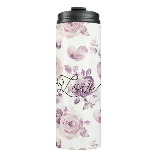 Termo Rosa Corazones Flores Amor Púrpura (Anverso)