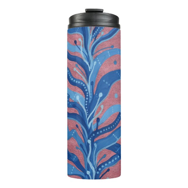 Termo Rosa De Algas Azules Taupe Subacuático Abstracto F (Anverso)