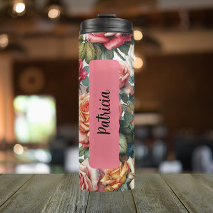 Termo Rosa de flores de natalidad personalizadas de juni