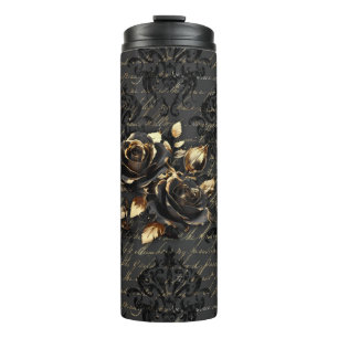 Termo Rosa de oro negro gótico damasco elegante