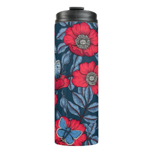 Termo Rosa de perro y mariposas en azul y rojo