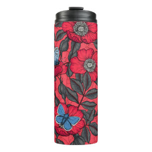 Termo Rosa de perro y mariposas en rojo y azul