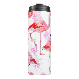 Termo Rosa Flamingo: Floral de aves acuáticas