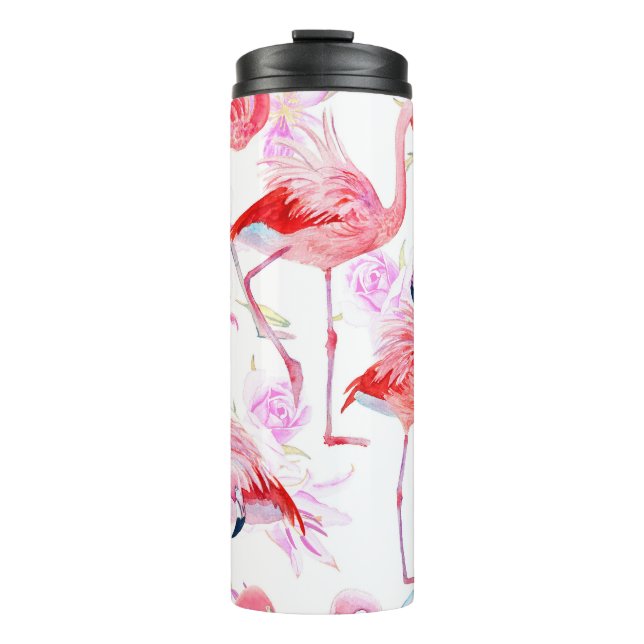 Termo Rosa Flamingo: Floral de aves acuáticas (Anverso)
