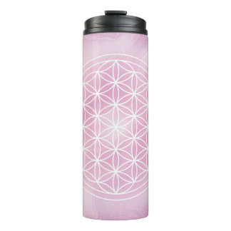 Termo rosa, flor de la vida, geométrico sagrado