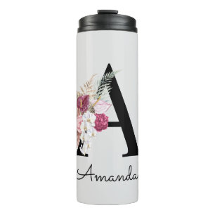 Termo Rosa Moderna Boho Floral Inicial A