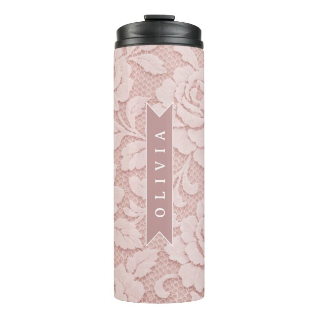 Termo Rosa personalizado de encaje floral romántico (Anverso)