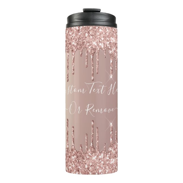 Termo Rosa Purpurina dorado Tumbler térmico con texto Pe (Anverso)