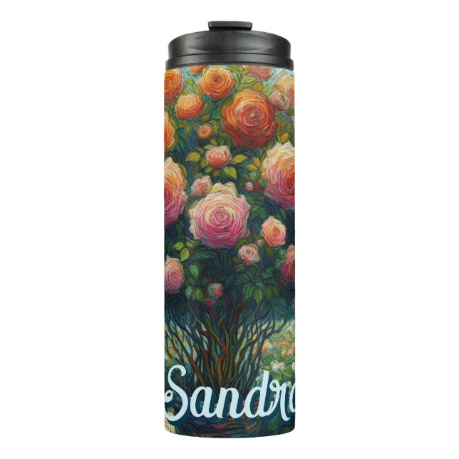 Termo Rosa Topiary Van Gogh Style Rosas Floral Pink (Anverso)