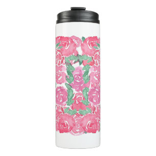 Termo Rosas Acuarela Románticas Patrón Floral Rosa Rojo
