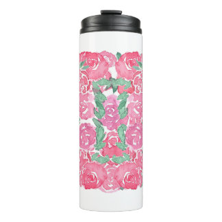 Termo Rosas Acuarela Románticas Patrón Floral Rosa Rojo