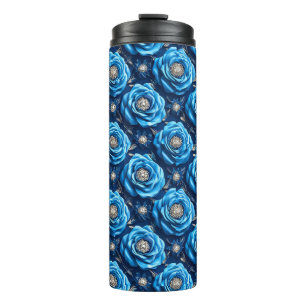 Termo Rosas azules Diseño nocturno de flores de lujo
