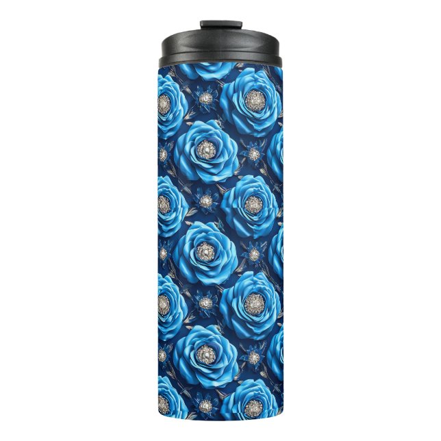 Termo Rosas azules Diseño nocturno de flores de lujo (Anverso)