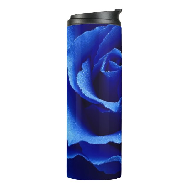 Termo Rosas azules flores planta romance tumbler térmico (Rotado hacia la izquierda)