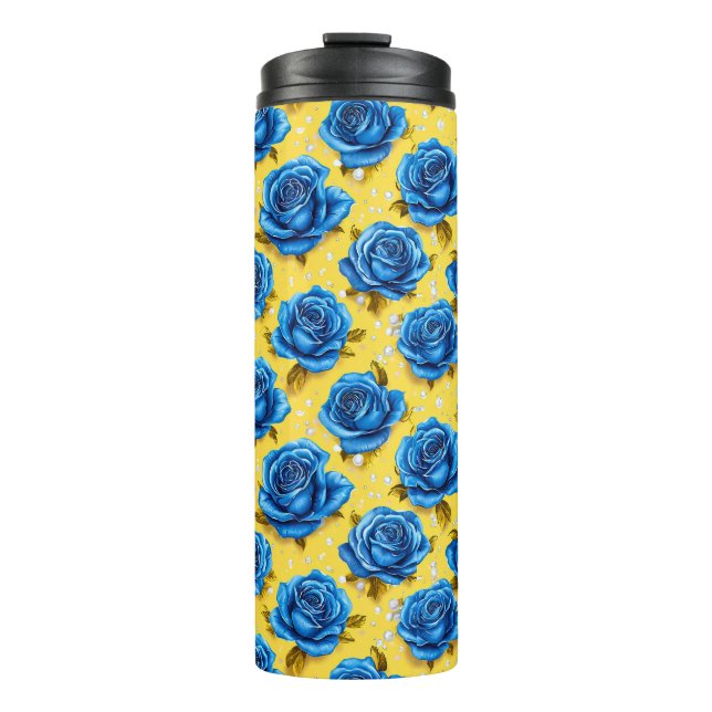 Termo Rosas Azules Románticas Flor Moderna (Anverso)
