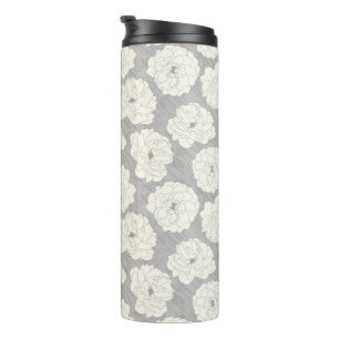 Termo Rosas blancas en gris claro - patrón sin fisuras.