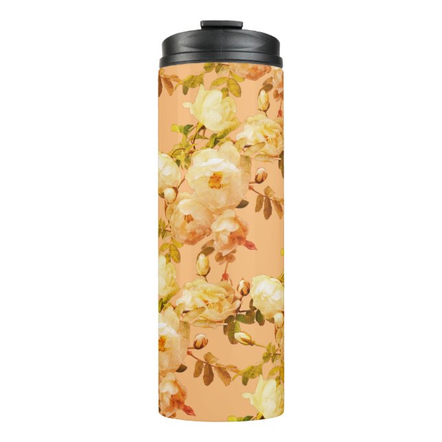 Termo Rosas blancas románticas sobre el fondo naranja (Anverso)