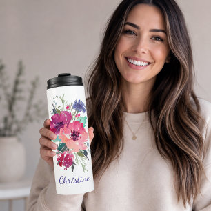 Termo Rosas Coloridas Florales con Monograma