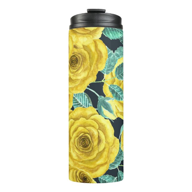 Termo Rosas de acuarela amarilla con hojas y brotes (Anverso)