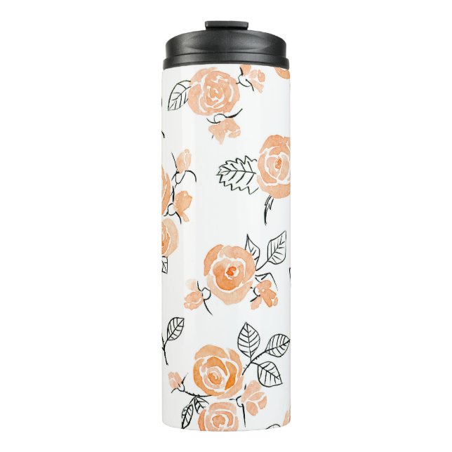 Termo Rosas de acuarela: fondo blanco de tinta (Anverso)