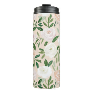 Termo Rosas de acuarela rosadas y vegetación botánica