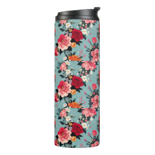 Termo Rosas de época y florines de fondo azul