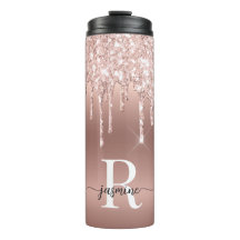 Rosas Doradas Brillo Goteo Ombre Monograma Femenin