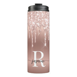 Termo Rosas Doradas Brillo Goteo Ombre Monograma Femenin