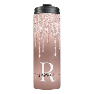 Termo Rosas Doradas Brillo Goteo Ombre Monograma Femenin