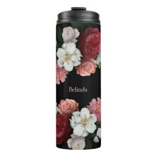 Termo Rosas oscuros Nombre de fondo negro Monograma